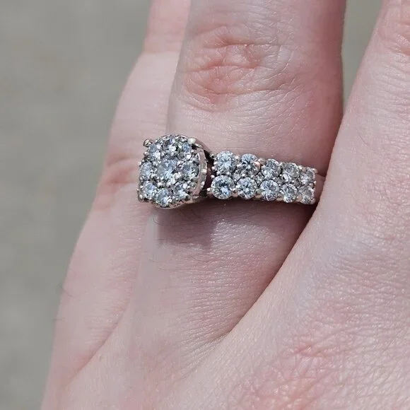 14K White Gold Diamond Halo 2 Row Engagement Ring 1.02TCW Size 6.75